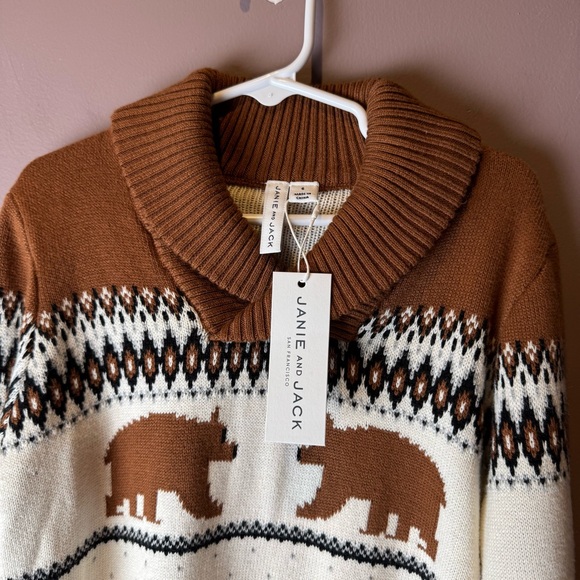 NWT Janie and Jack Bear Fair Isle Shawl Collar Sweater 6 - Picture 3 of 10